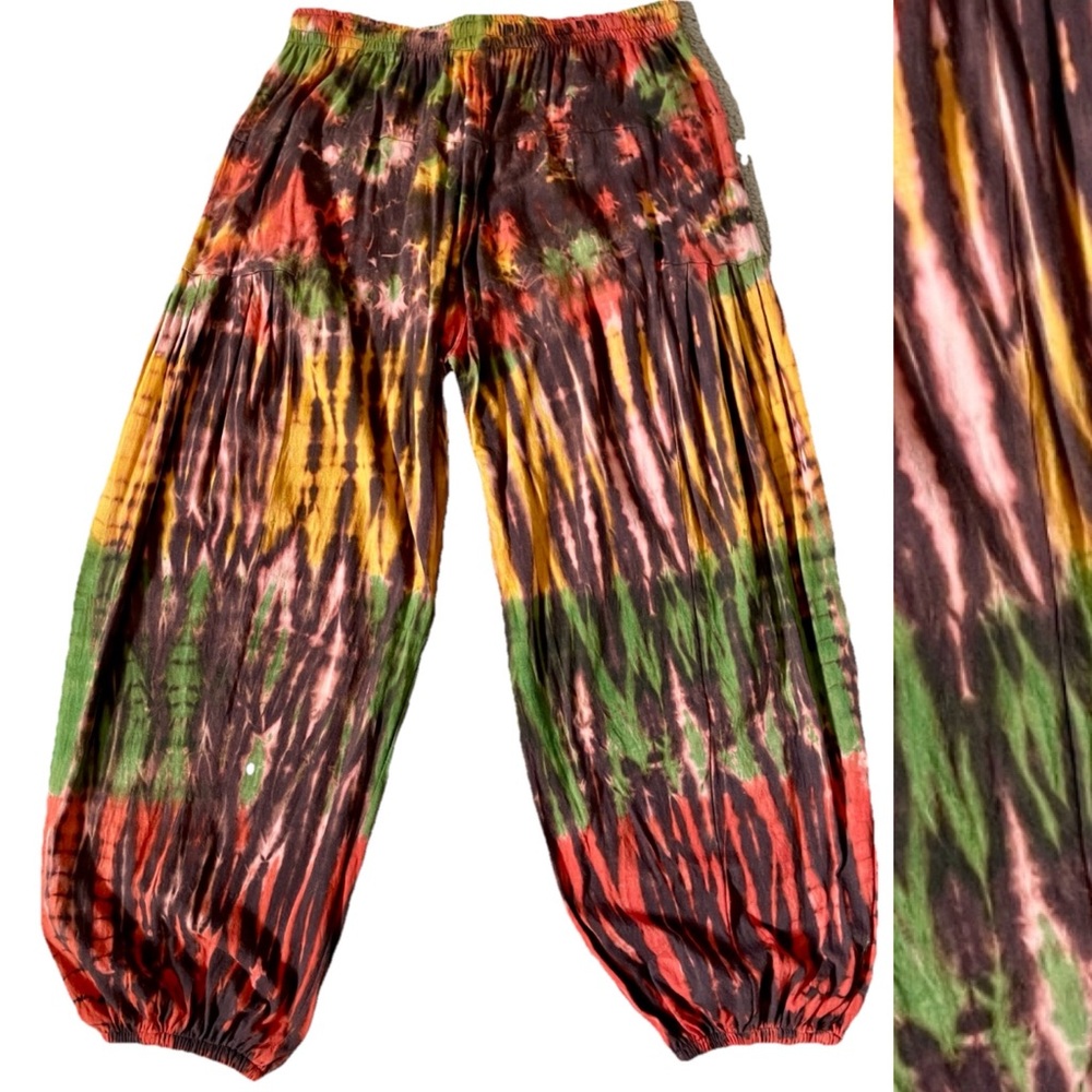 Unique Colorful HIPPIE Harem Genie Barrel Style Tie Dye PANTS NWOT O/S